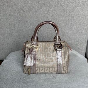 FENDI Metallic Jacquard Zucchino Mini Forever Boston in Gold and Silver.